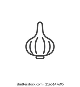 Icono de línea de ajo. signo de estilo lineal para concepto móvil y diseño web. Icono vectorial de contorno de bombilla de ajo. Símbolo, ilustración del logotipo. Gráficos vectoriales
