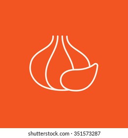 Garlic line icon for web, mobile and infographics. Vector white icon isolated on red background.