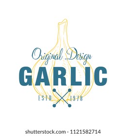 Garlic logo original design estd 1978, culinary spice retro emblem vector Illustration on a white background