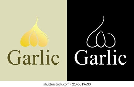 Logotipo de ajo, gradiente dorado amarillo y logotipo abstracto en blanco y negro