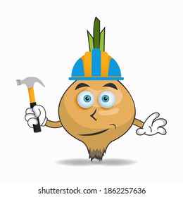 The Garlic mascot character becomes a builder. vector illustration