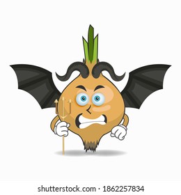 The Garlic mascot character becomes a devil. vector illustration