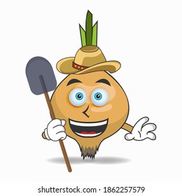 The Garlic mascot character becomes a farmer. vector illustration
