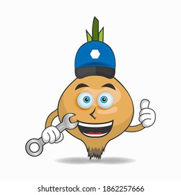 The Garlic mascot character becomes a mechanic. vector illustration