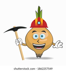 The Garlic mascot character becomes a miner. vector illustration