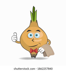 The Garlic mascot character becomes waiters. vector illustration