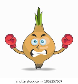 Garlic mascot character with boxing gear. vector illustration