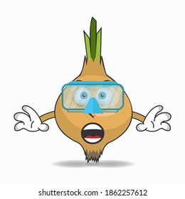 The Garlic mascot character is diving. vector illustration
