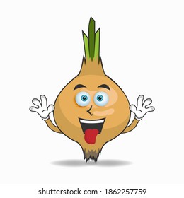 Garlic mascot character with laughing expression and sticking tongue. vector illustration