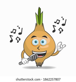 The Garlic mascot character is singing. vector illustration