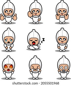 Garlic mascot costume vector cartoon character illustration cute expression set