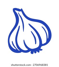 Knoblauch mediterraner Doodle. Vektorsymbol für Doodle-Illustration, einzeln auf weißem BG.