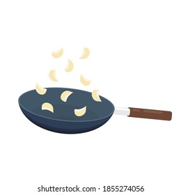 Garlic on a pan. Garlic vector. Garlic on white background.