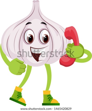 Garlic on telephone, illustration, vector on white background.