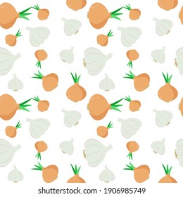 Garlic and onion seamless pattern. Vector with vegetables for design. Repetition of the pattern.
