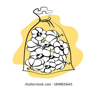 Garlic in a package on a white background. Sketch. Vector illustration.