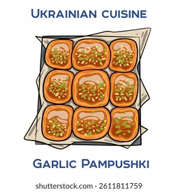 Garlic Pamushky: Soft, golden-brown Ukrainian bread rolls infused with garlic, perfect for soups or as a side dish.