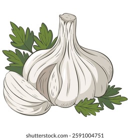 Garlic and Parsley Vector Illustration