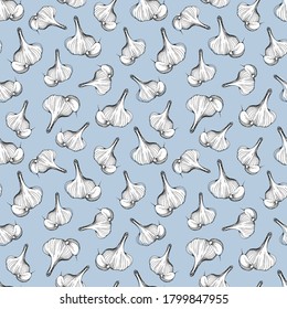  Garlic pattern. Design for printing, paper and textiles. Hand drawn vector illustration