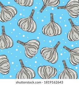 garlic pattern hand drawn background. Healthy food. vector illustration
