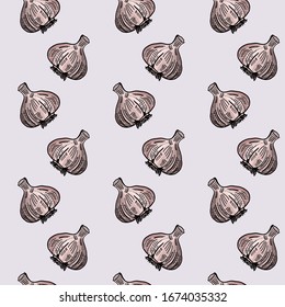 Garlic pattern, illustration, vector on white background.