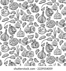 Garlic pattern wallpaper. Seamless pattern. Garlic symbol vector.