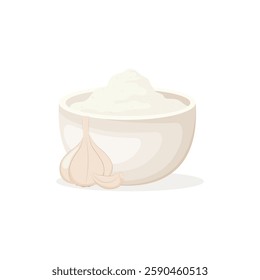 Garlic powder in the bowl. Vector illustration.