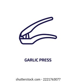 garlic press icon from kitchen collection. Thin linear garlic press, equipment, tool outline icon isolated on white background. Line vector garlic press sign, symbol for web and mobile