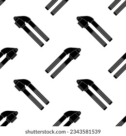 Garlic Press Icon Seamless Pattern, Garlic Crusher Icon, Garlic Cloves Crushing Kitchen Utensil Vector Art Illustration