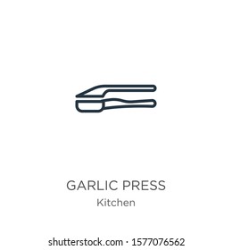 Garlic press icon. Thin linear garlic press outline icon isolated on white background from kitchen collection. Line vector sign, symbol for web and mobile