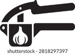 Garlic press kitchen tool silhouette icon with silhouette vegetable preparation culinary cookingware mechanism crushing domestic illustration isolated kitchenware accessory ingredient
