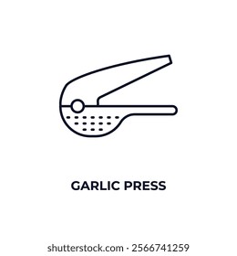 garlic press outline icon. Linear vector from kitchen concept. Thin line garlic press icon isolated on white background