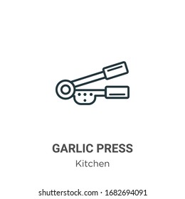 Garlic press outline vector icon. Thin line black garlic press icon, flat vector simple element illustration from editable kitchen concept isolated stroke on white background