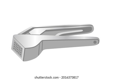 Garlic press. Steel manual device. Kitchen tool, kitchenware appliance. Hand-drawn flat simple vector illustration isolated on white background.