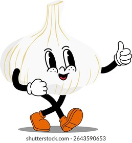 Garlic Retro Mascot. Funny Cartoon Character of Garlic 