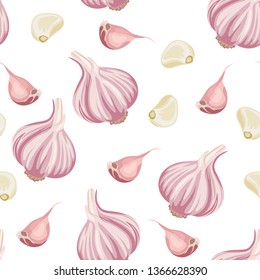 Garlic seamless pattern on white background. Spicy spice vector illustration in cartoon simple flat style.