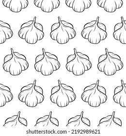 Knoblauch. Nahtloses Muster. Knoblauch auf weißem Hintergrund. Vektorgrafik.