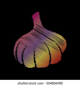 Garlic simple sign. Coloful chalk effect on black backgound.