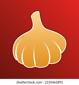 Garlic simple sign. Golden gradient Icon with contours on redish Background. Illustration.