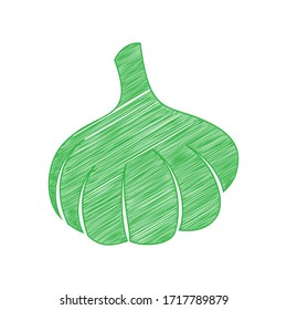 Garlic simple sign. Green scribble Icon with solid contour on white background. Illustration.
