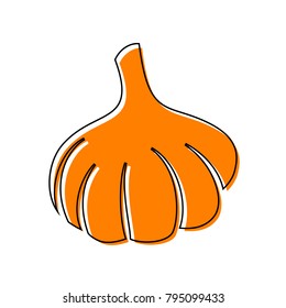 Garlic simple sign. Vector. Black line icon with shifted flat orange filled icon on white background. Isolated.