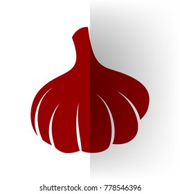 Garlic simple sign. Vector. Bordo icon on white bending paper background.