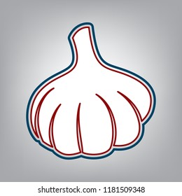 Garlic simple sign. Vector. Dark red, transparent and midnight green stroke of white icon at grayish background.