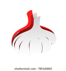 Garlic simple sign. Vector. Detachable paper icon with red body stock. Isolated.