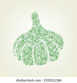 Garlic simple sign. Vector. Green hexagon rastered icon and noised opacity and size at light green background with central light.