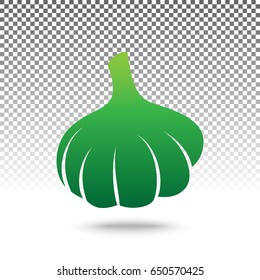 Garlic simple sign. Vector. Green gradient icon with shadow at bottom on transparent and white background.