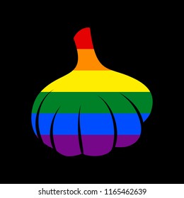 Garlic simple sign. Vector. Icon with colors of LGBT flag at black background.