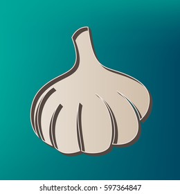 Garlic simple sign. Vector. Icon printed at 3d on sea color background.
