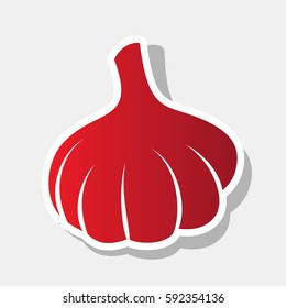 Garlic simple sign. Vector. New year reddish icon with outside stroke and gray shadow on light gray background.