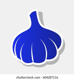 Garlic simple sign. Vector. New year bluish icon with outside stroke and gray shadow on light gray background.